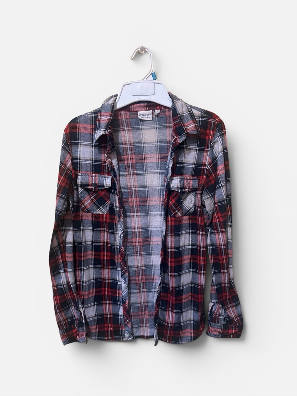Urban Girl Red, Navy & White Plaid Long-Sleeve Button Shirt